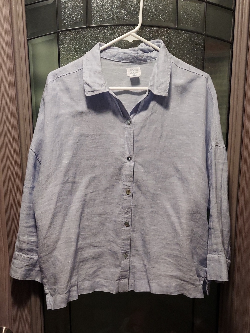 Sigrid Olsen Light Blue Linen Button-Down Shirt